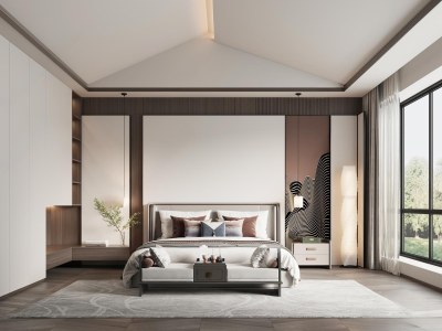 新中式卧室3D模型下载